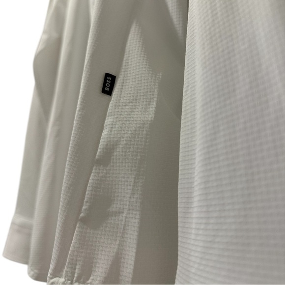 Hugo Boss Sharp-Fit Shirt In Textured Performance-Stretch Jersey White Large - Picture 7 of 11